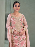 Light Pink Chinnon Silk Embroidered Palazzo Suit