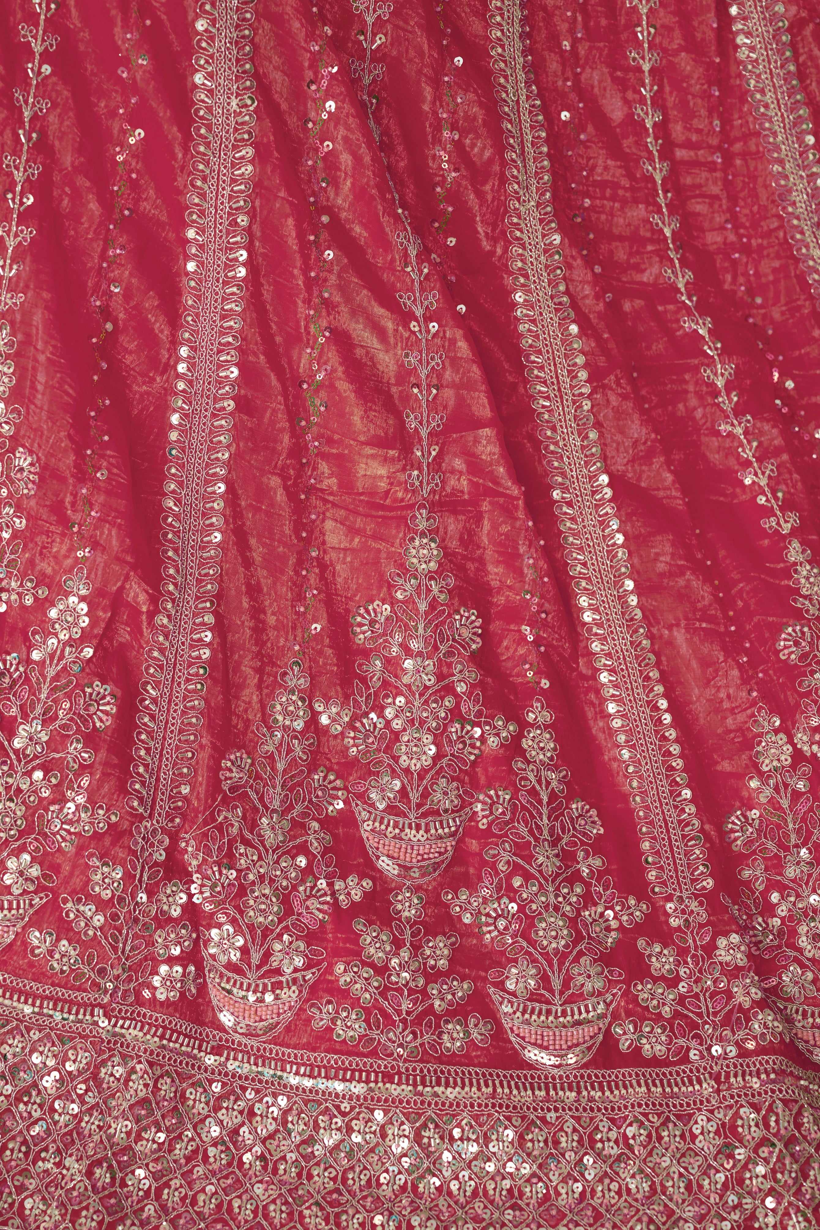4-meter flared pink lehenga with zari and sequins for wedding