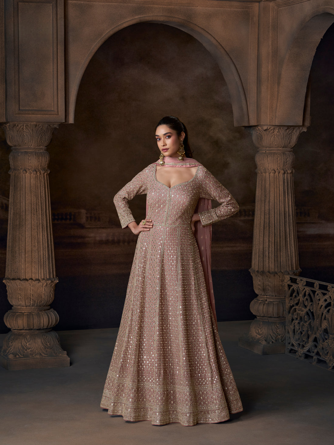 Blush Pink Heavy Embroidered Anarkali Suit