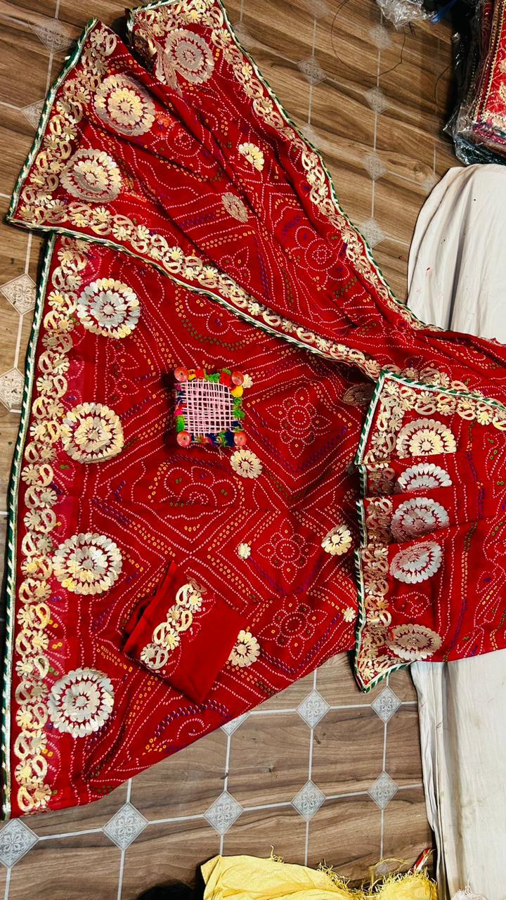 Rajasthani Traditional Bandhini Gotta Patti Lehenga Choli - Anant Exports