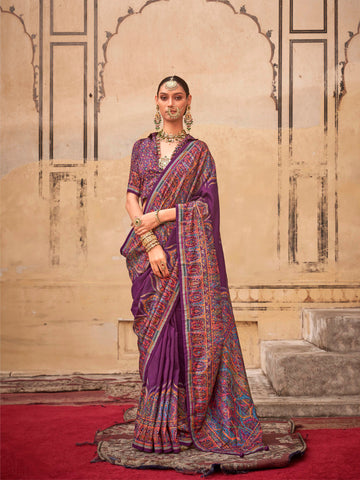 Purple & Red Patola Silk Saree