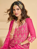Hot Pink & Orange Heavy Embroidered Georgette Sharara Suit