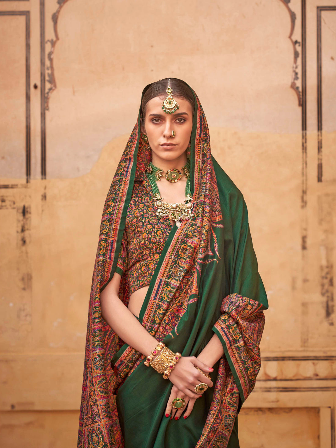 Classic Green & Maroon Patola Silk Saree