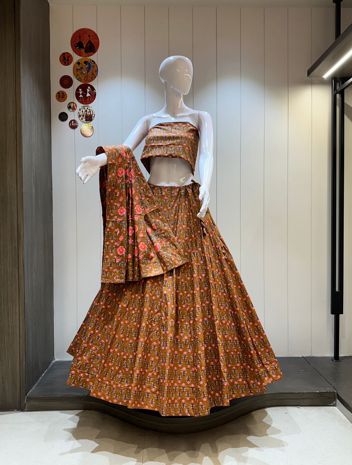 Rust Orange Cotton Chaniya Choli with Ethnic Print for Garba Night