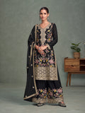 Black Chinnon Silk Embroidered Palazzo Suit
