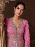 Fuchsia Pink and Gold Heavy Embroidered Anarkali Suit