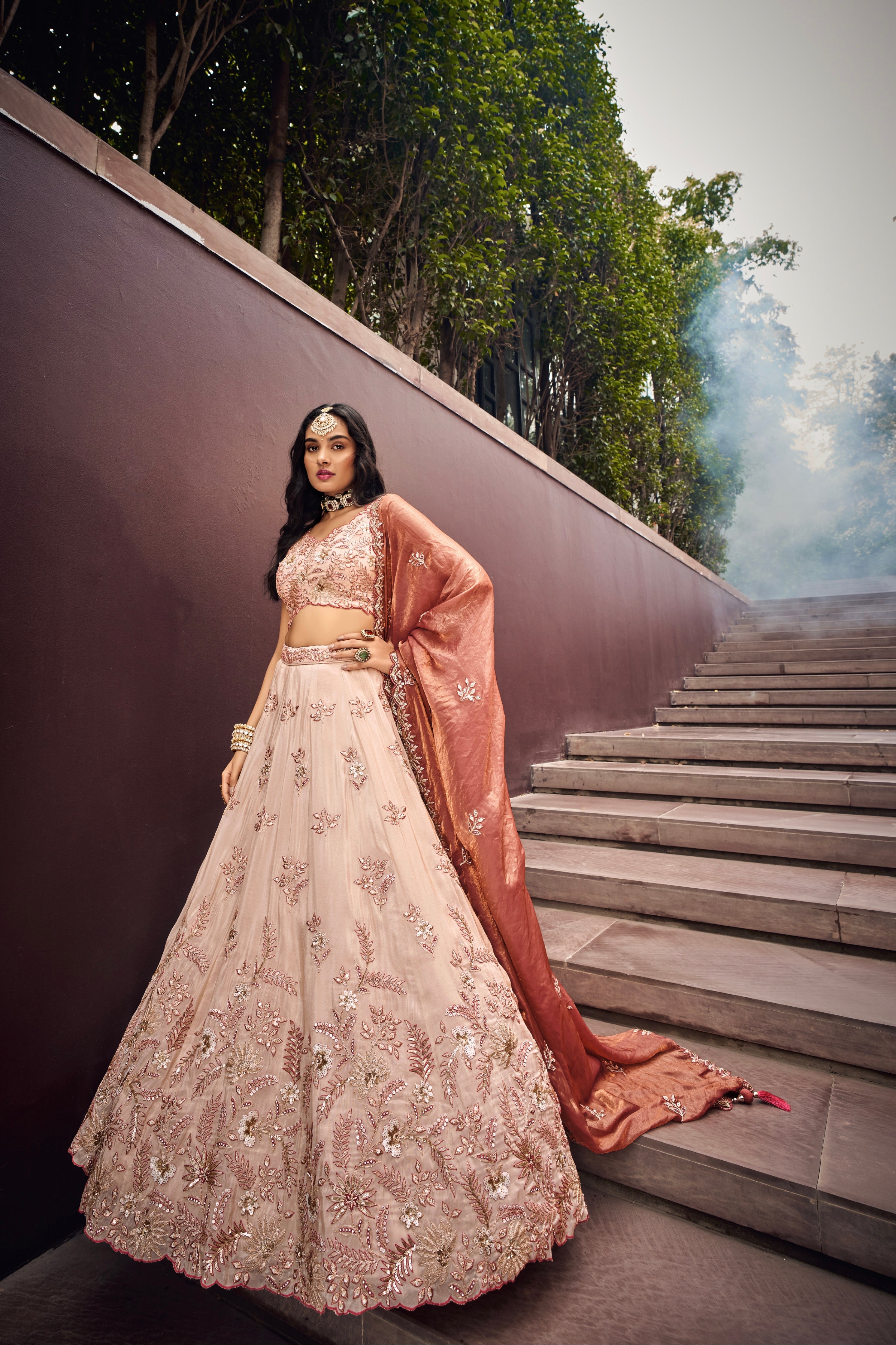 Cream & Rose Gold Embroidered Bridal Lehenga with Viscose Dupatta | Buy Online at Anant Exports Cream & Rose Gold Embroidered Bridal Lehenga with Viscose Dupatta | Buy Online at Anant Exports