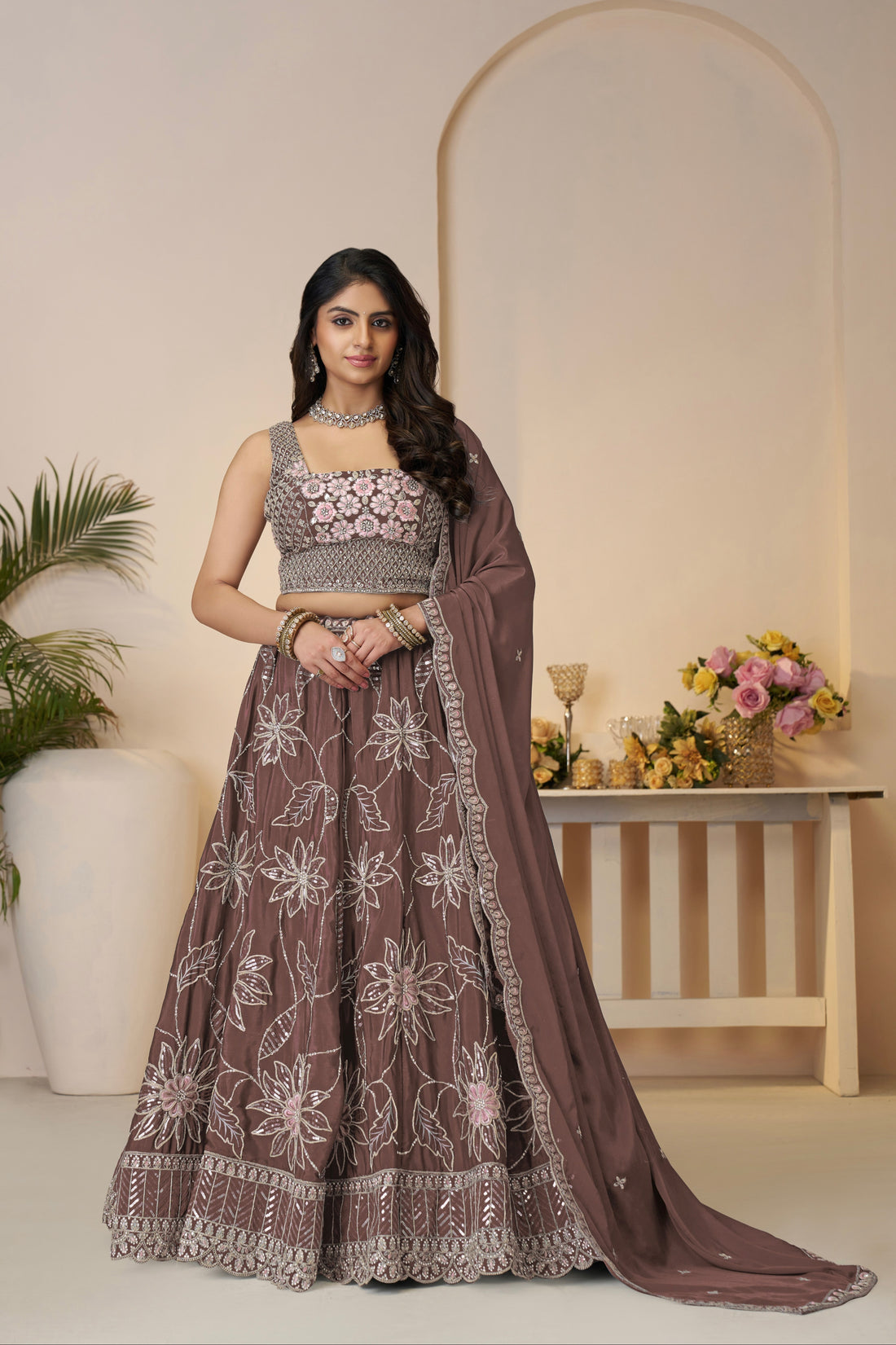 Onion Color Satin Silk Lehenga with Dupatta