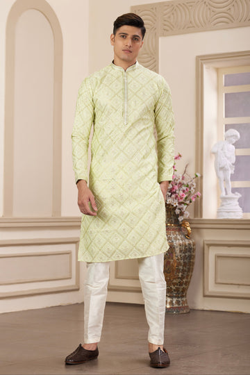 Light pista green kurta set for haldi
