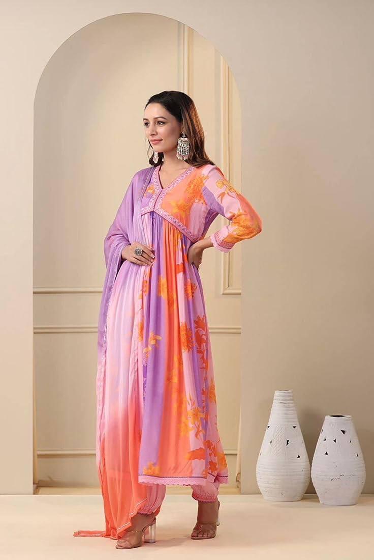 Beautiful Party Wear Pure Muslin Alia Cut Suit With Dupatta - Anant Exports