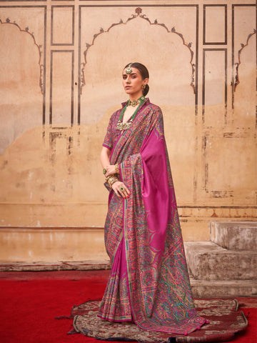 Pink & Purple Patola Silk Saree