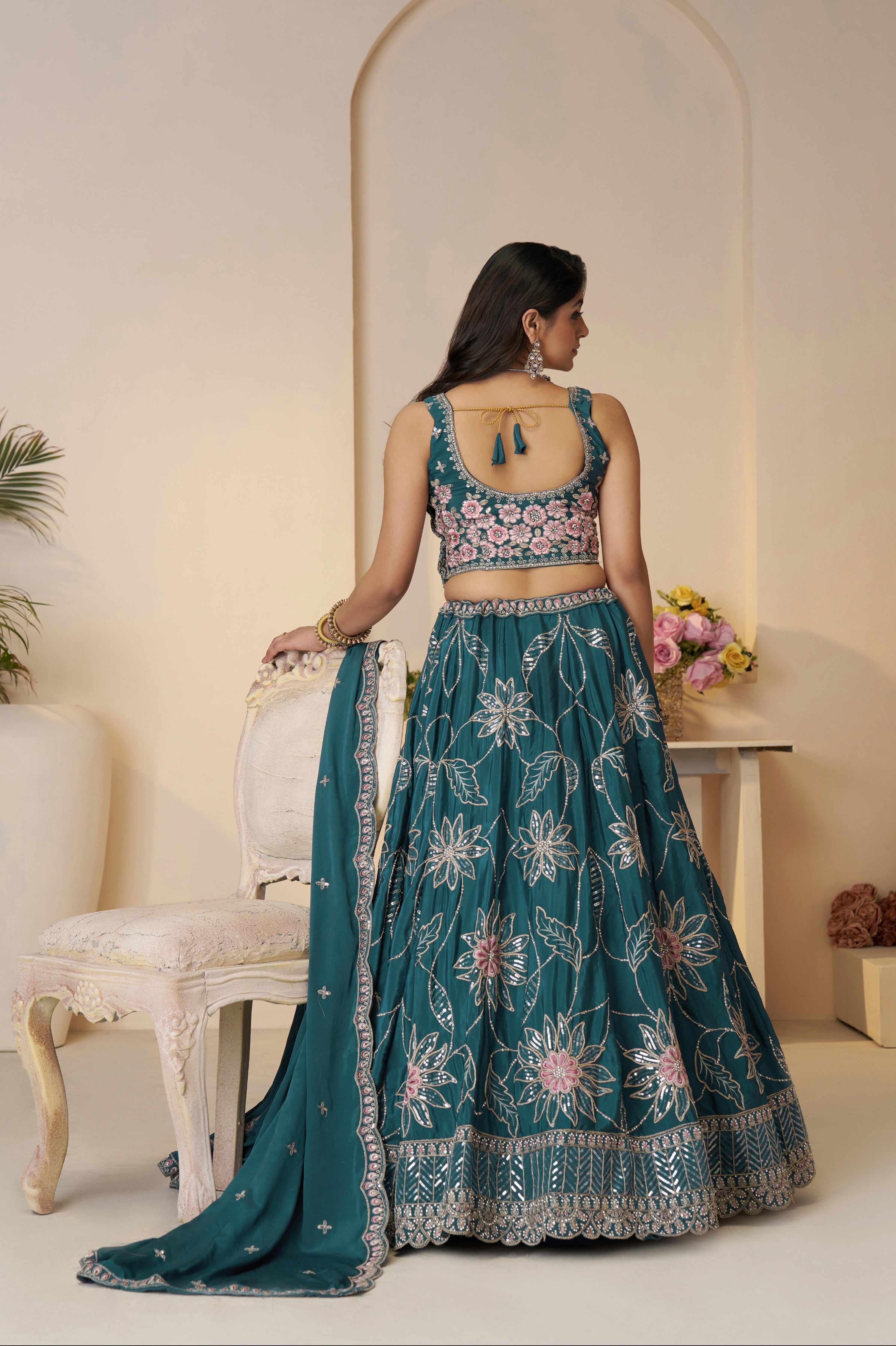 Bridesmaid Blue Lehenga Choli in Satin Silk