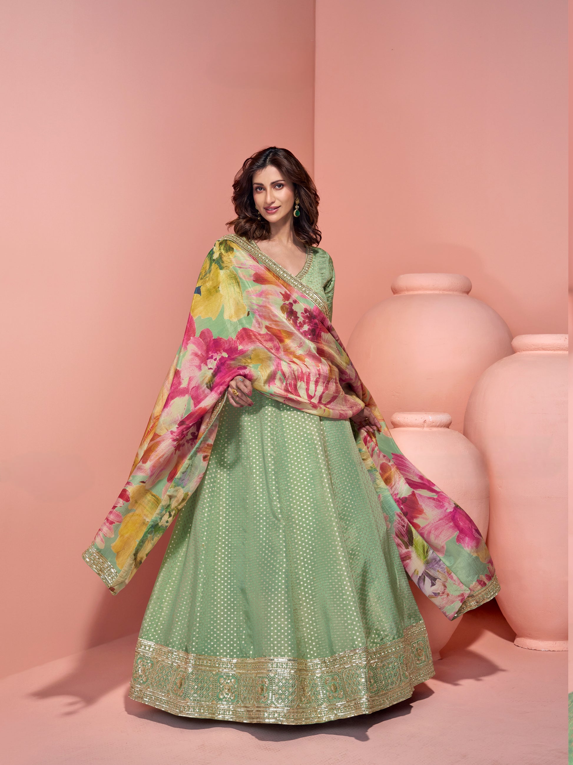 Sage Green Heavy Embroidered Anarkali Suit