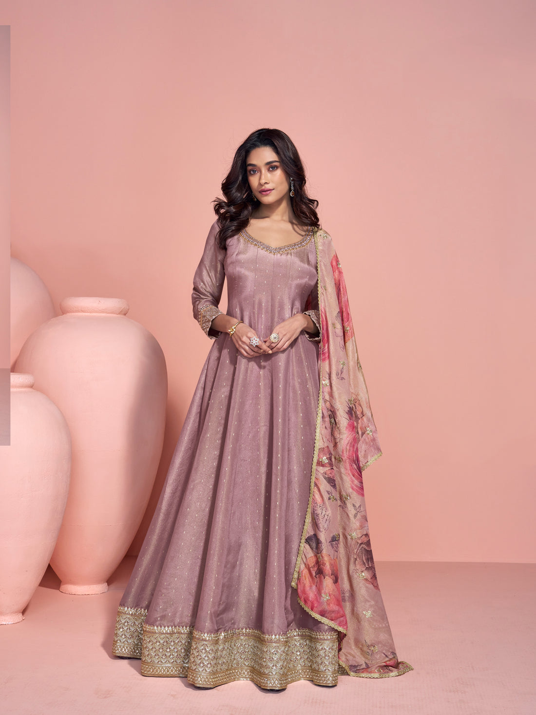 Mauve Purple Heavy Embroidered Anarkali Suit