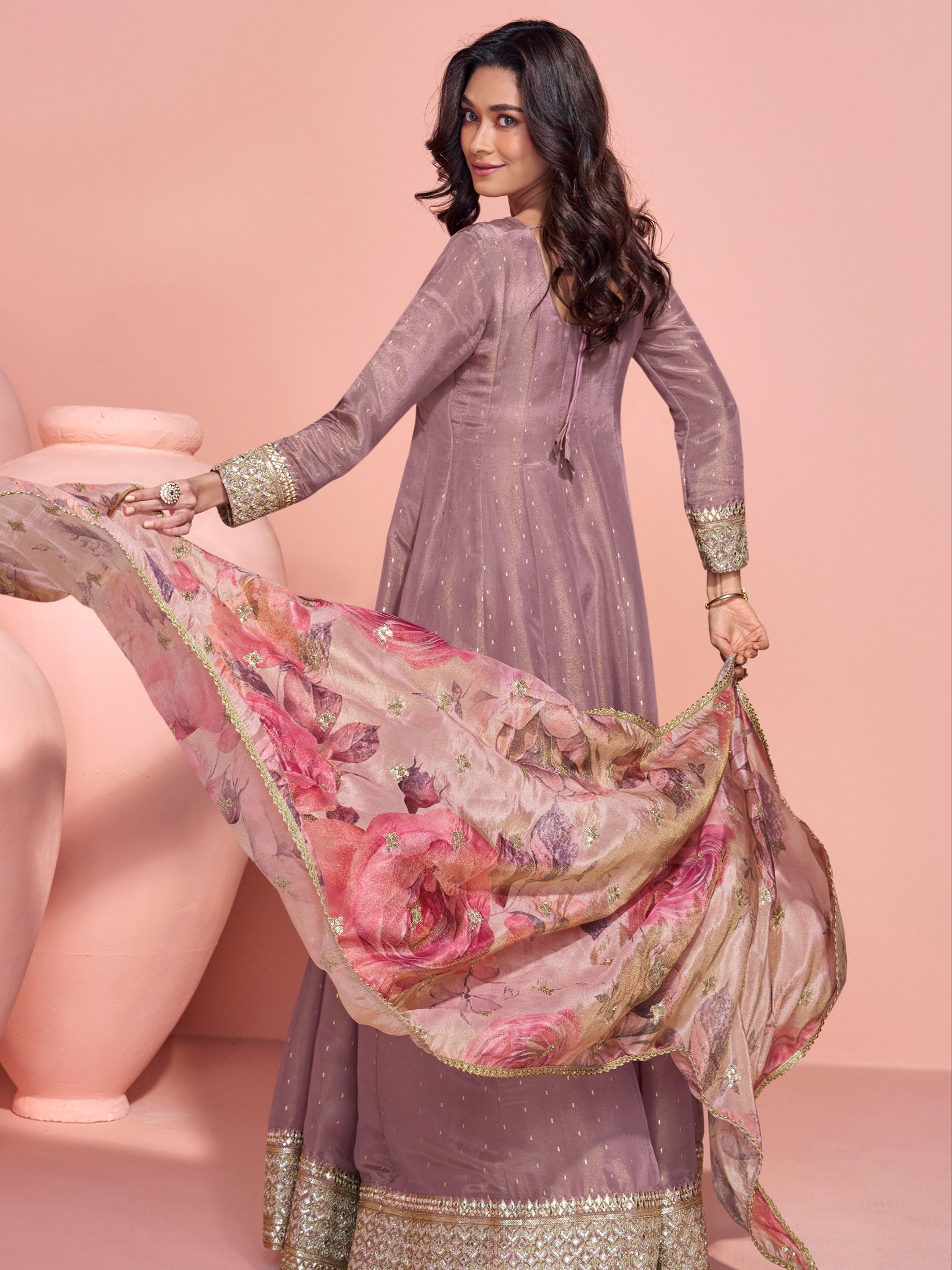 Mauve Purple Heavy Embroidered Anarkali Suit