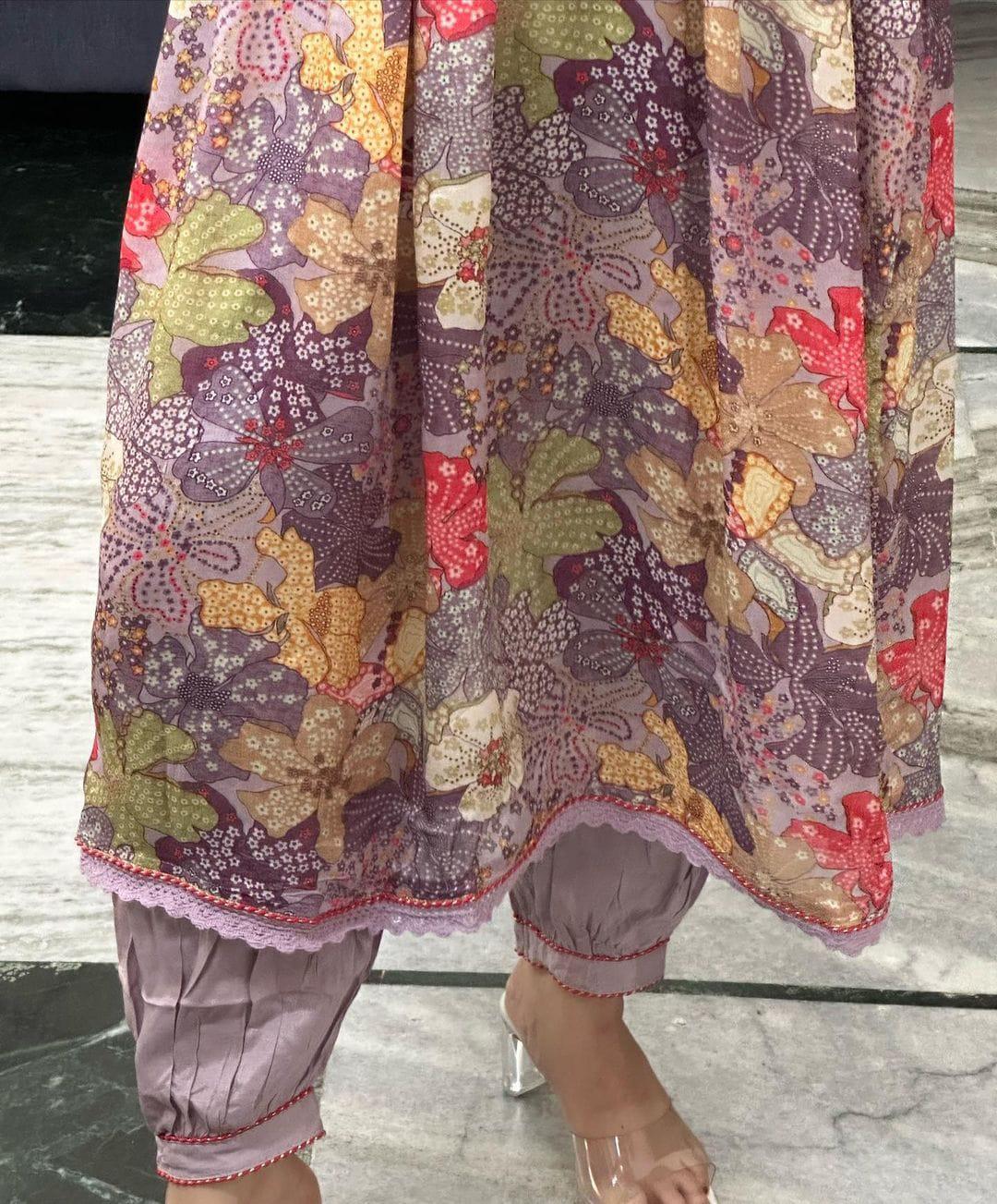 Beautiful Party Wear Pure Muslin Alia Cut Suit With Dupatta - Anant Exports