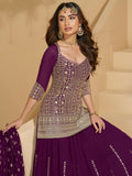 Deep Purple Heavy Embroidered Georgette Sharara Suit