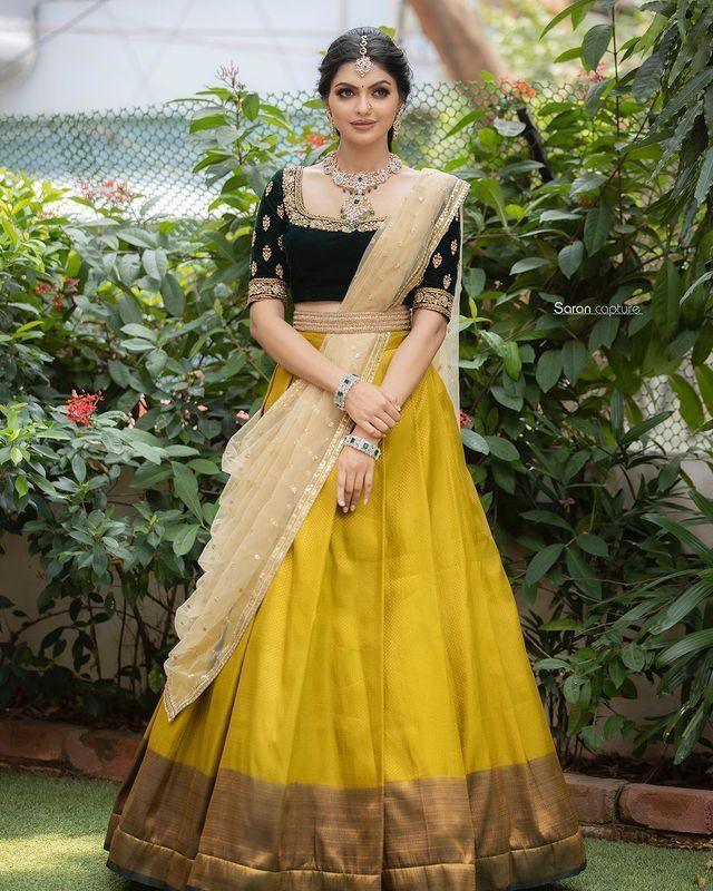 Beautiful Kanjiveram Silk Pure Zari HALF Saree with Blouse Along With Dupptta - Anant Exports
