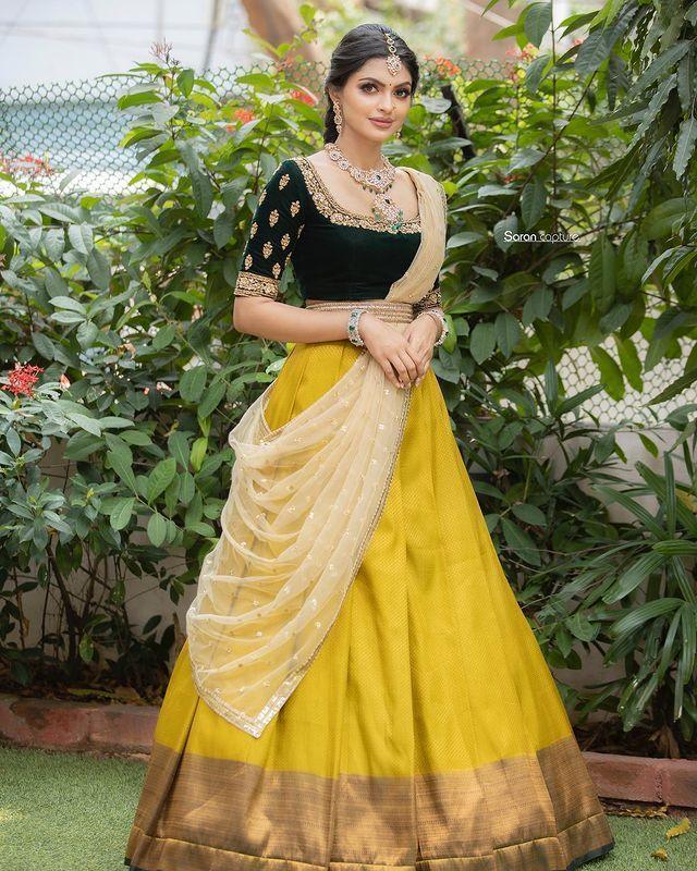 Beautiful Kanjiveram Silk Pure Zari HALF Saree with Blouse Along With Dupptta - Anant Exports
