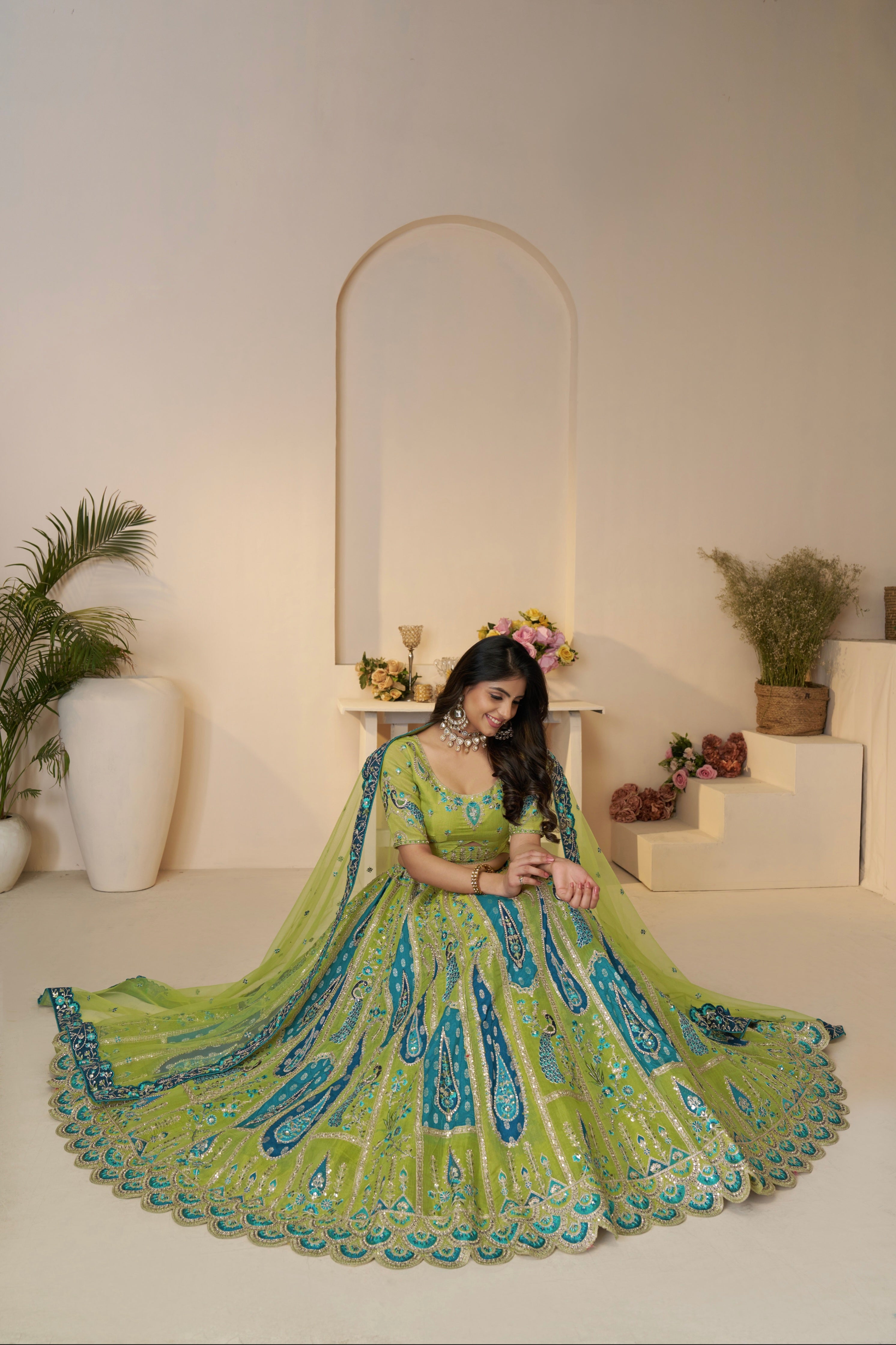 Traditional green lehenga with matching dupatta