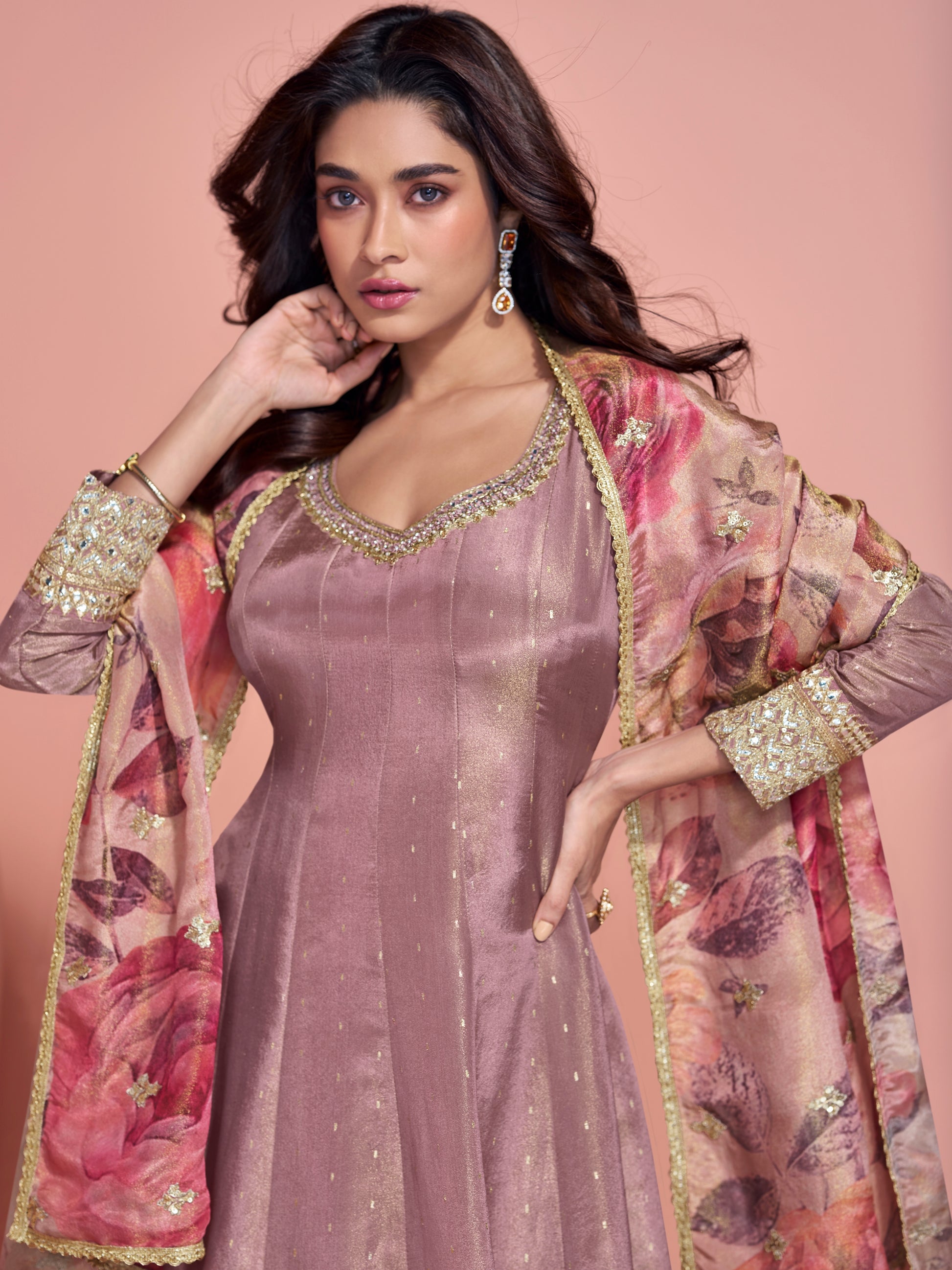 Mauve Purple Heavy Embroidered Anarkali Suit