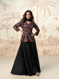 Elegant Black Palazzo Suit in Chinnon Silk for Festive Occasions