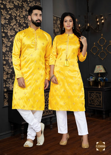 Occasion Special Couple Combo of Kurta with Payjama and Kurti with Pants