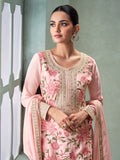 Light Pink Chinnon Silk Embroidered Palazzo Suit