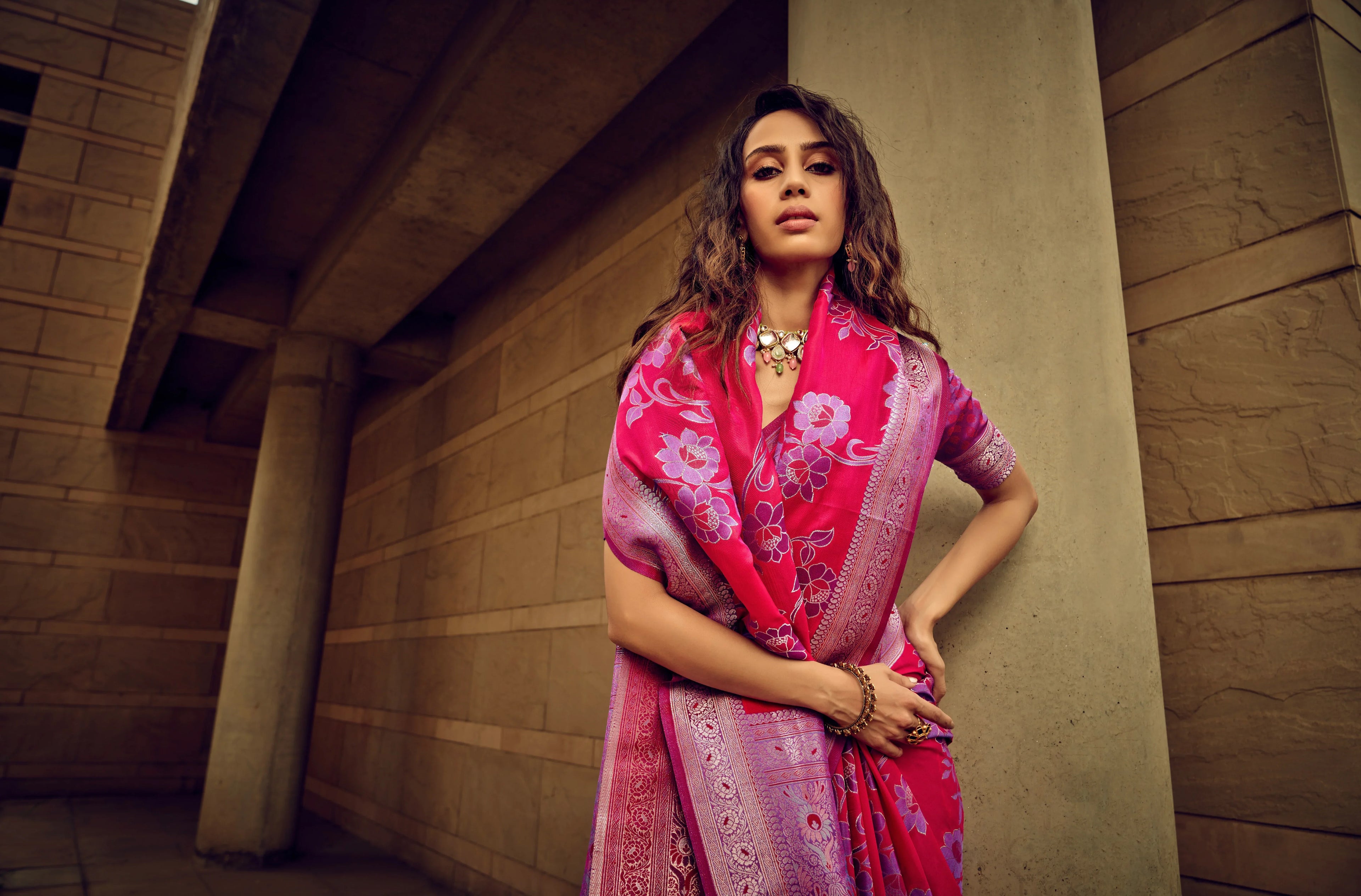 Beautiful Designer Festival Wear Satin Silk Brasso Saree