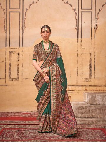 Classic Green & Maroon Patola Silk Saree
