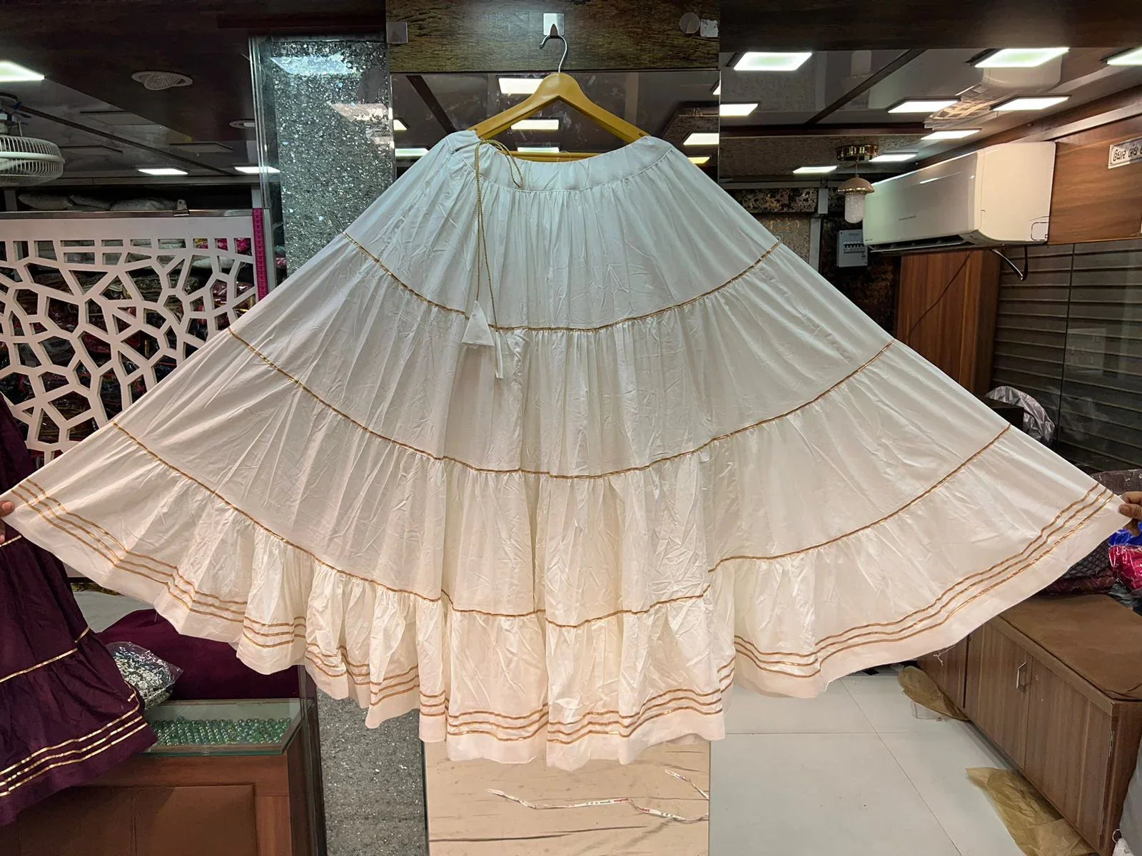 Beautiful Partywear Rayon Multi Layer Skirt with Gota Border - Anant Exports