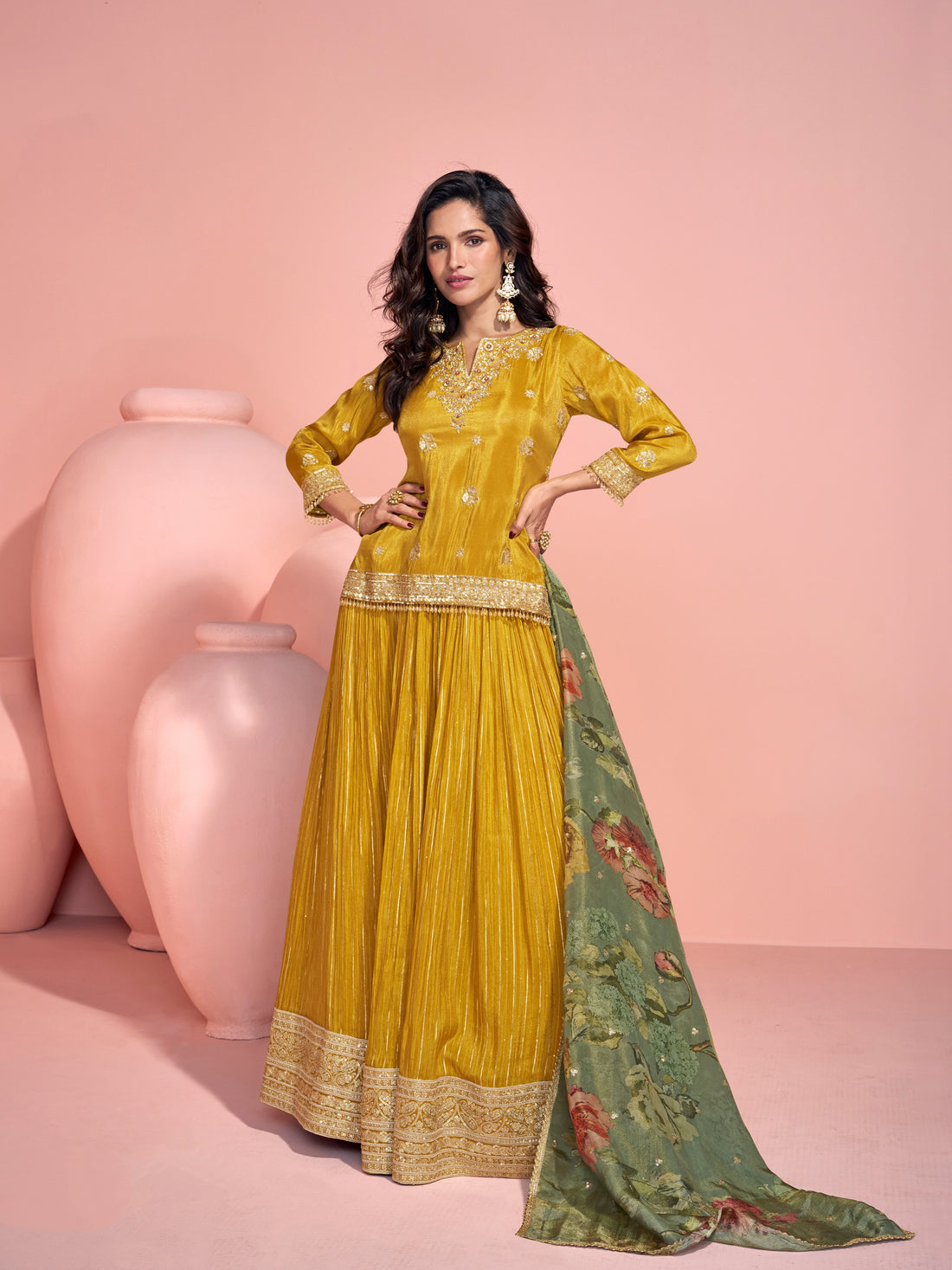 Mustard Yellow Peplum Style Anarkali Suit