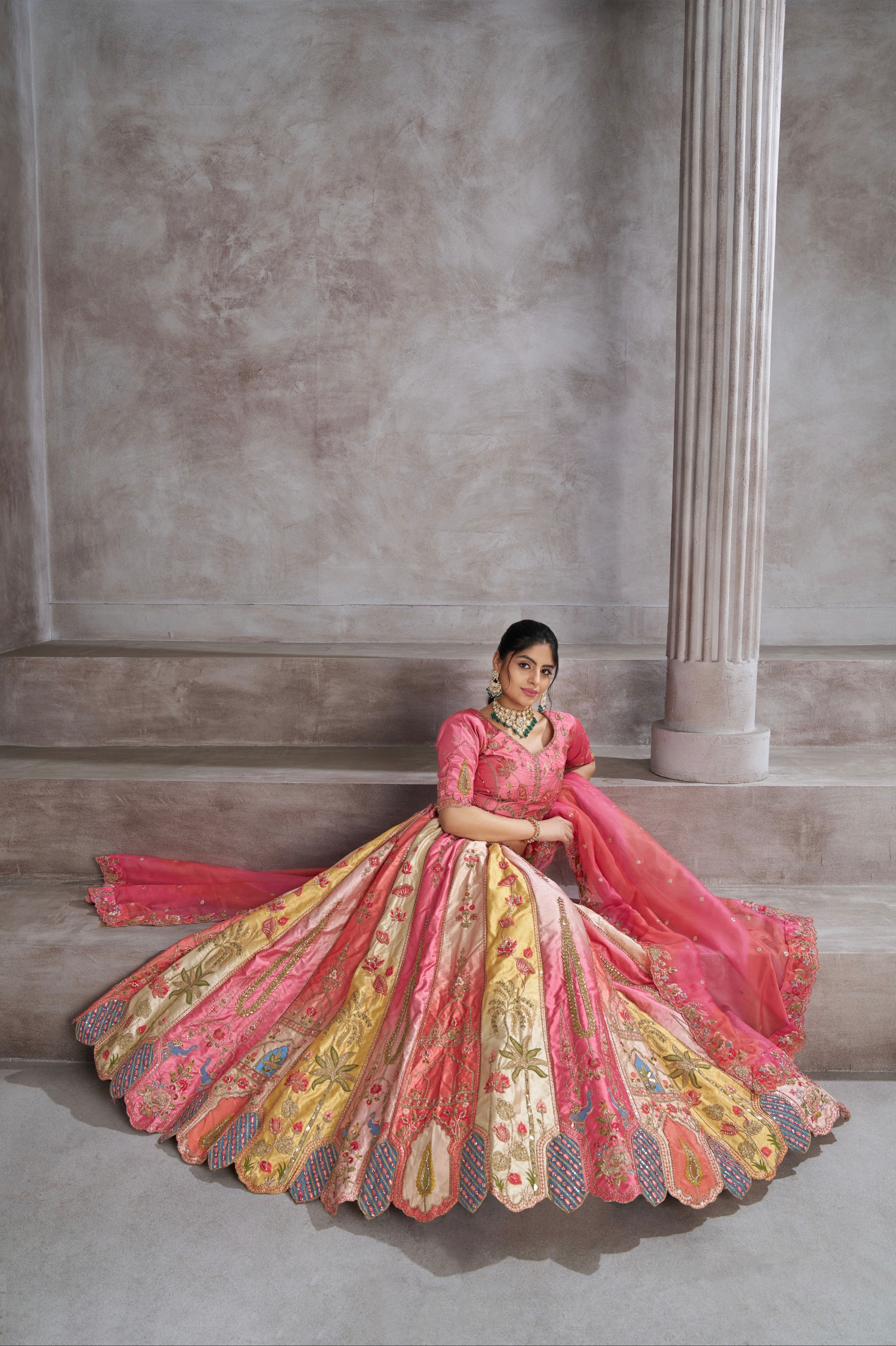 Multi Pink Banarasi Lehenga with Organza Dupatta