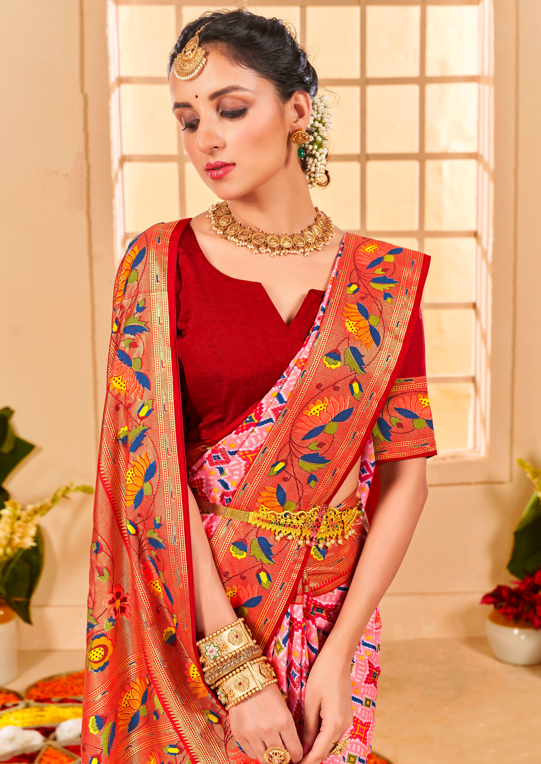 Beautiful Fancy Velvet Silk With Paithani Design Saree
