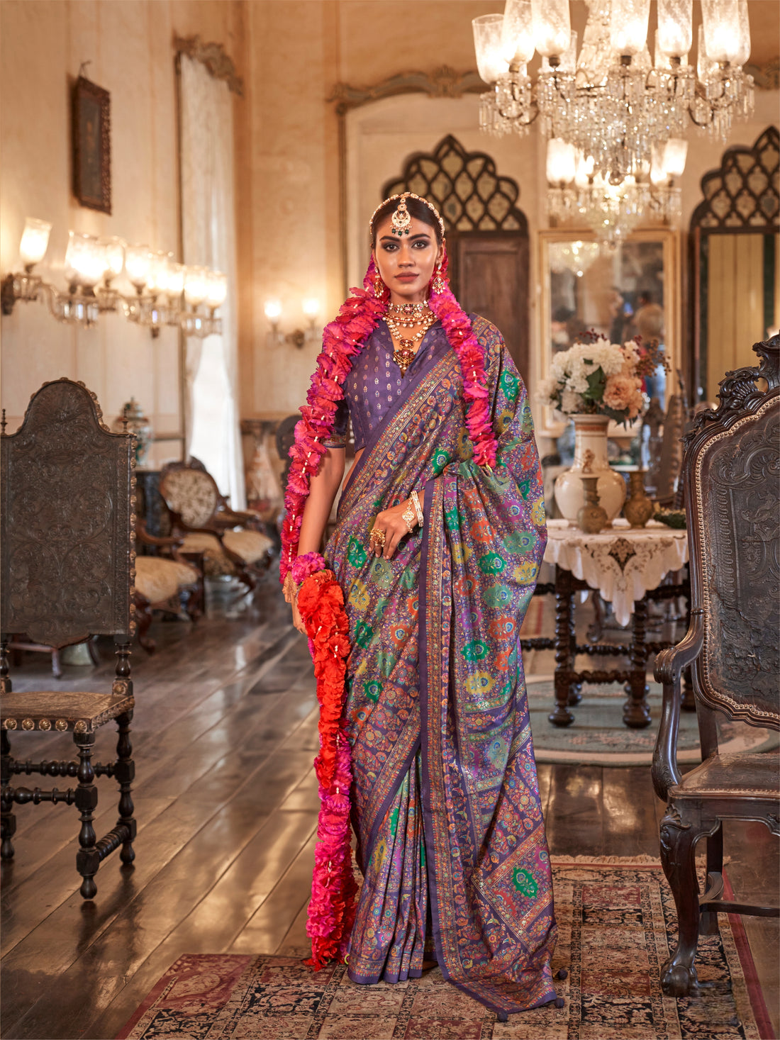 Deep Wine & Gold Designer Patola Silk Saree