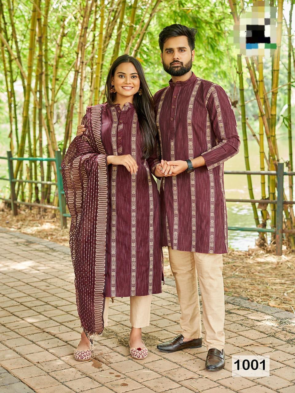 Occasion Special Couple combo of Kurta with Pajama & Kurti with Pants & Dupatta Dress - Anant Exports