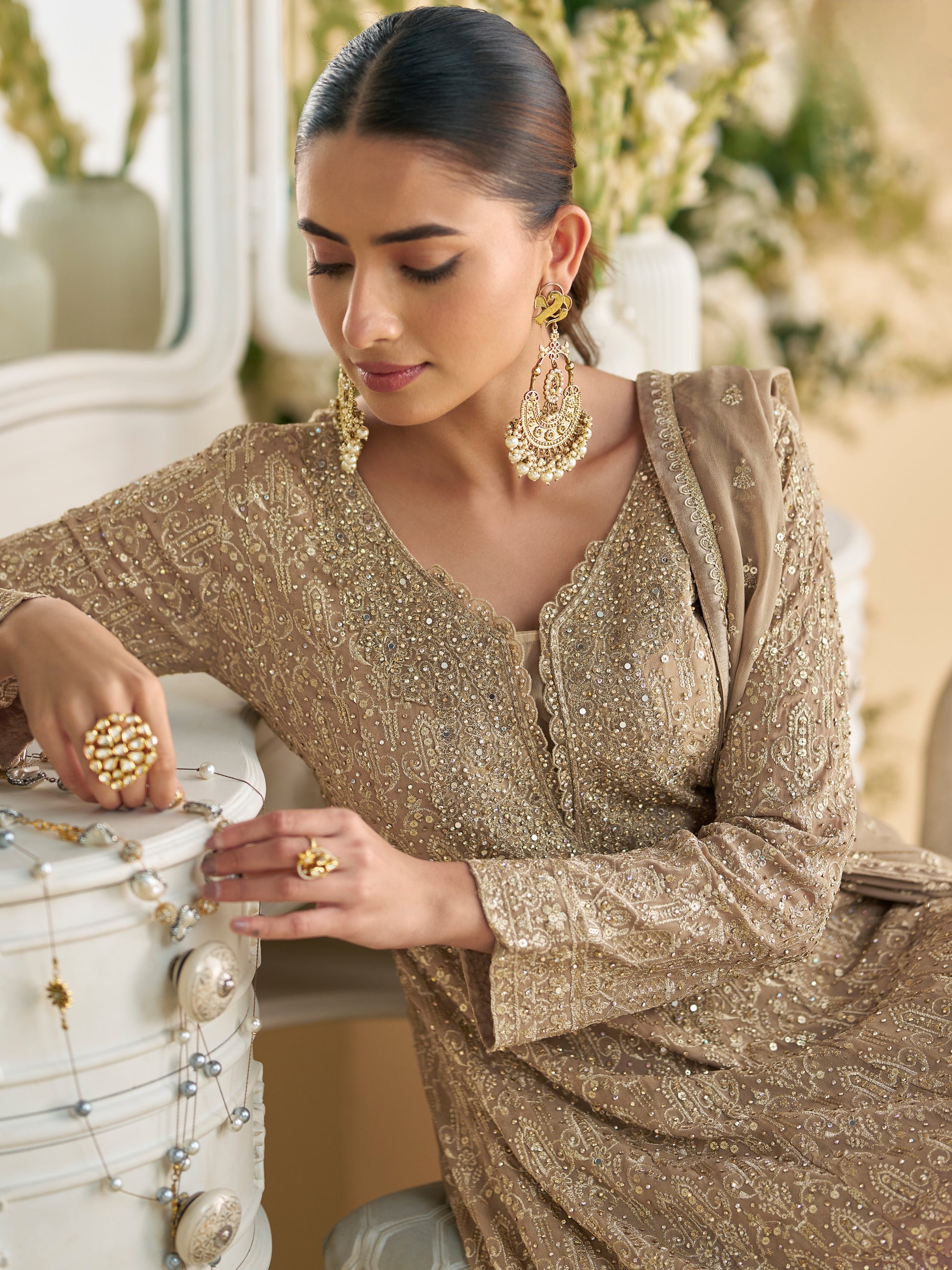 Champagne Gold Hand Embroidered Palazzo Suit