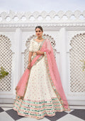 Ivory pink silk bridal lehenga with mirror embroidery and pink dupatta