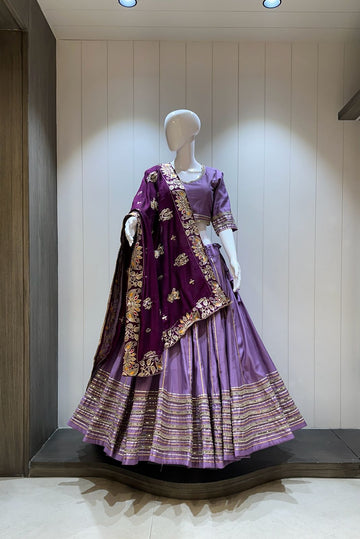Lavender chaniya choli with wine dupatta