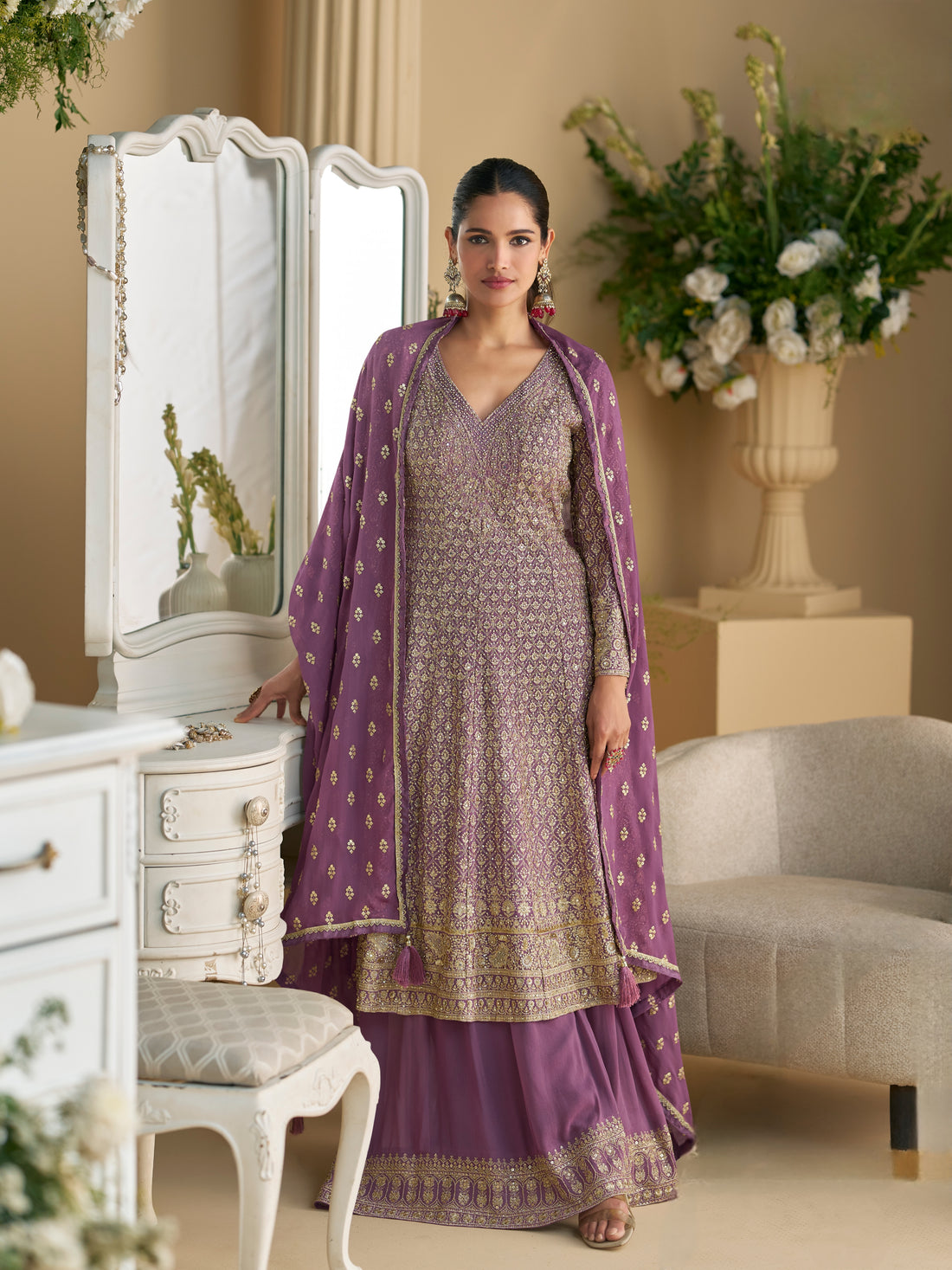 Royal Purple Hand Swarovski Palazzo Suit