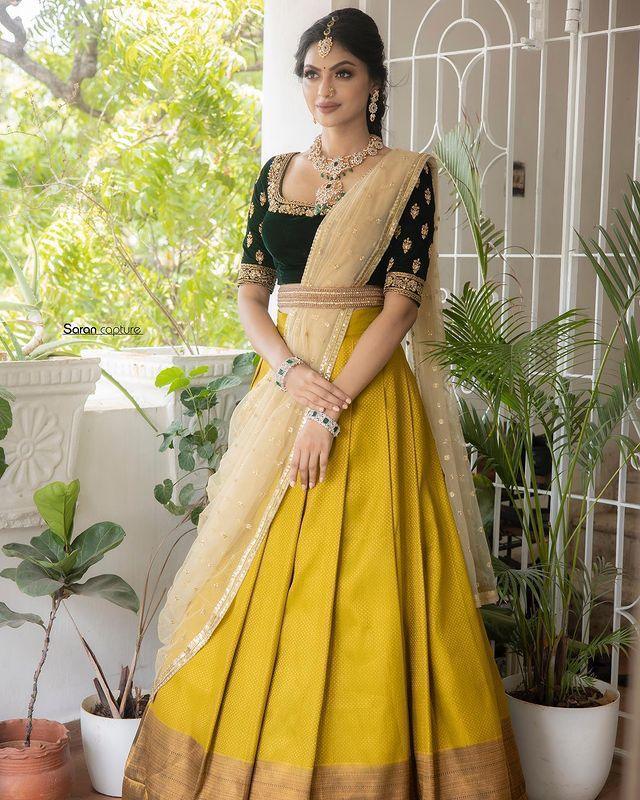 Beautiful Kanjiveram Silk Pure Zari HALF Saree with Blouse Along With Dupptta - Anant Exports
