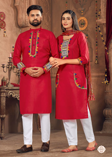 Navratri Special Couple combo of Kurta with Pajama & Kurti with Pants & Dupatta Dress