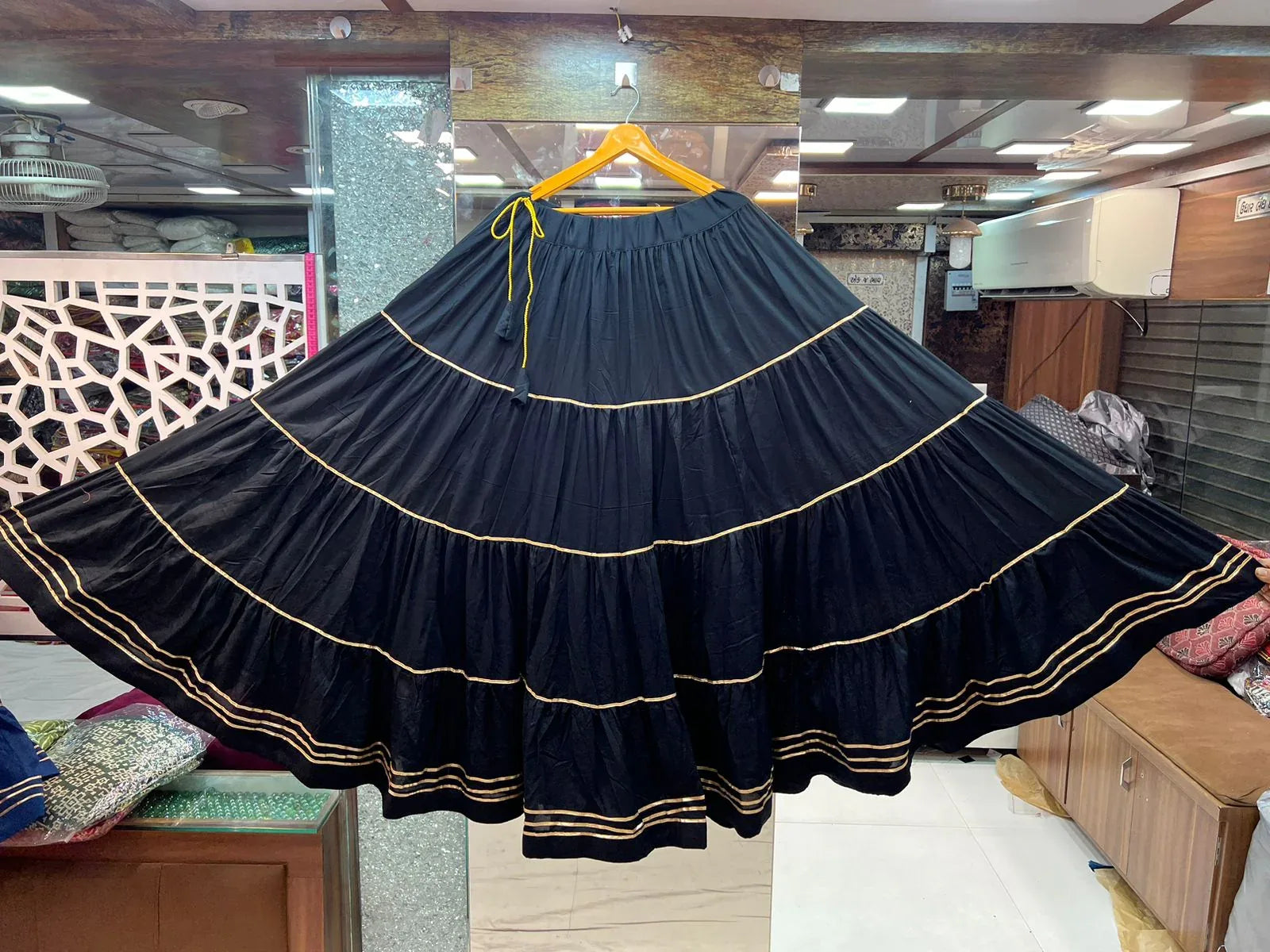 Beautiful Partywear Rayon Multi Layer Skirt with Gota Border - Anant Exports