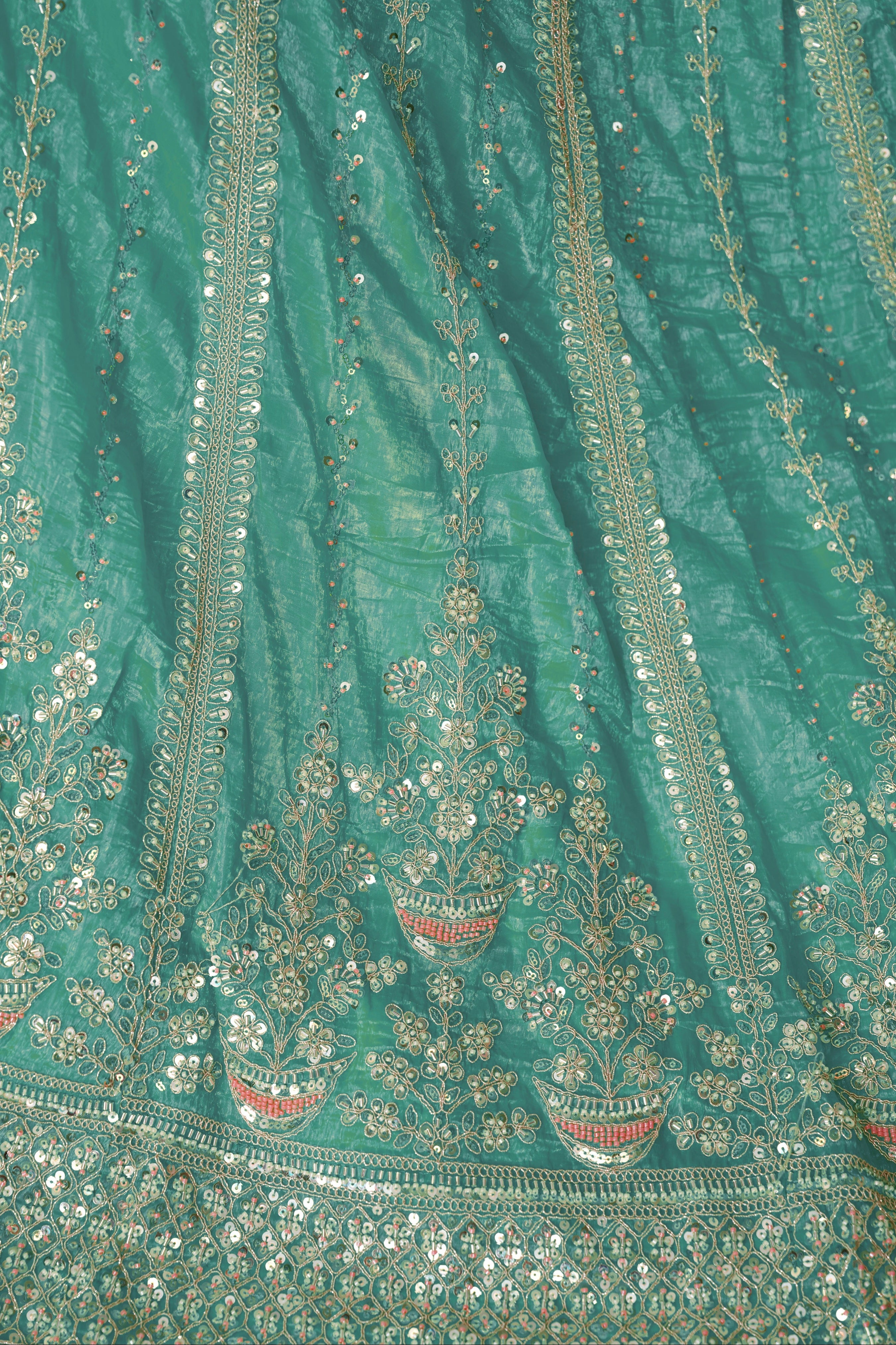 4-meter flair of sky blue bridal lehenga in zari silk – full volume skirt