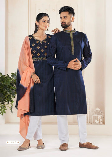 Festival Couple combo of Kurta with Pajama & Kurti with Pants & Dupatta Couple Goal X