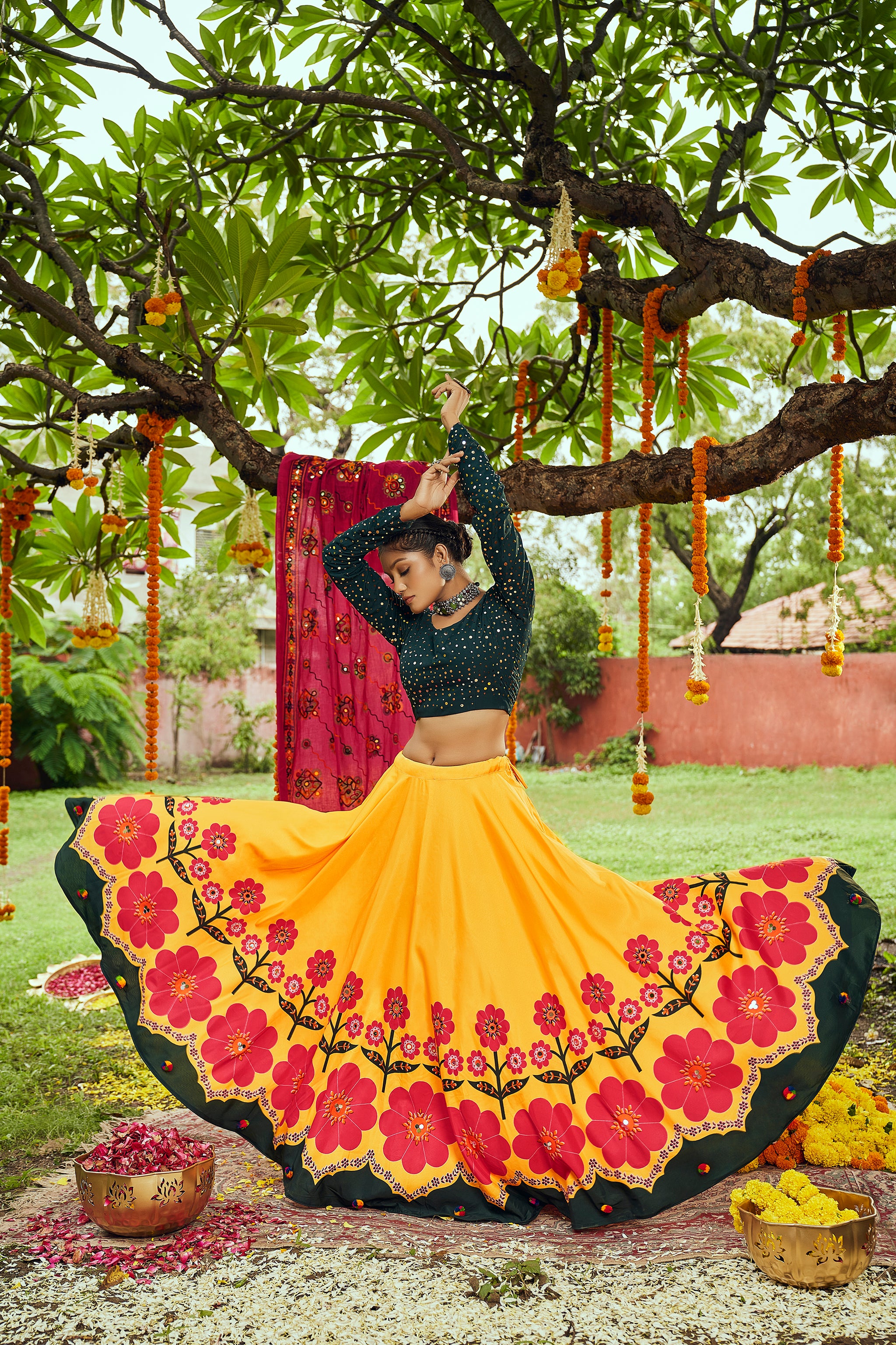 Pink dupatta chaniya choli set