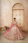Designer silk lehenga choli in white with pink dupatta for brides
