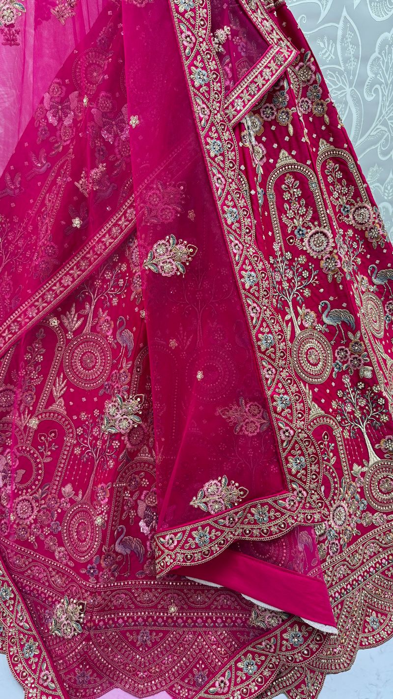 Rani Pink Pure Soft Silk Heavy Embroidery Work Bridal Lehenga