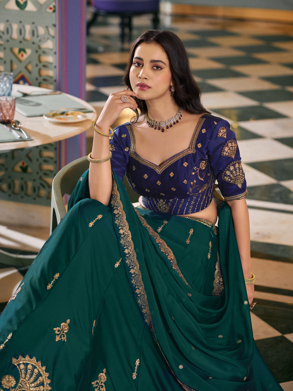 Green Pure Soft Rangoli Silk Sequins and Thread Embroidery Lehenga Choli