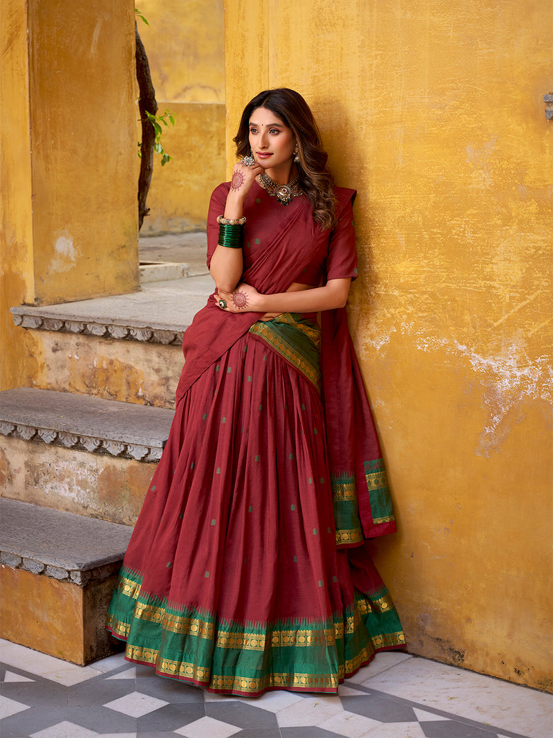 Maroon Color Zari Weaving Work Chanderi Lehenga Choli